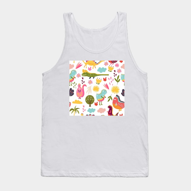 Assorted Illustrated Dinosaurs Pattern Tank Top by bluerockproducts